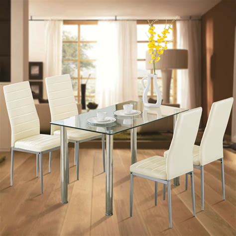 modern  piece dining table set tempered glass transparent dining table  pcs chairs room