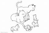 Family Cat Coloring Pages Outlined Kids Printable Color sketch template