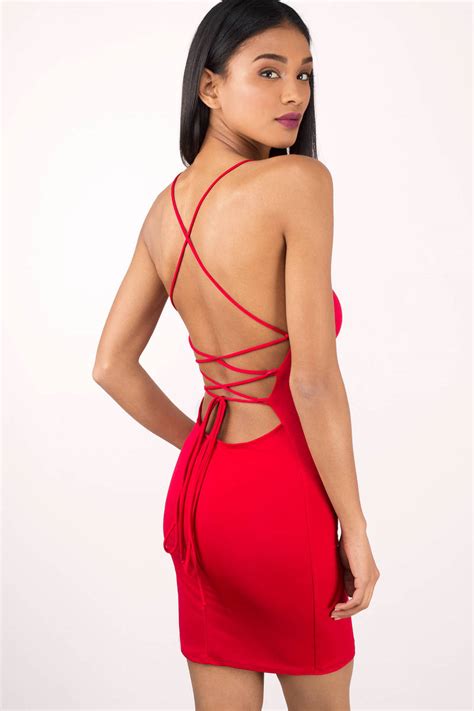 chic red dress strappy dress stretch red dress