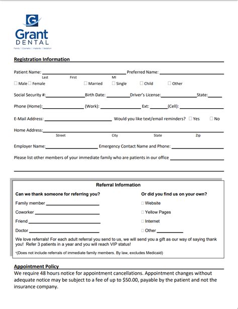 printable patient forms grant dental