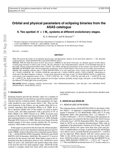 Pdf Orbital And Physical Parameters Of Eclipsing Binaries From The