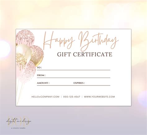 gift certificate template editable printable happy birthday gift