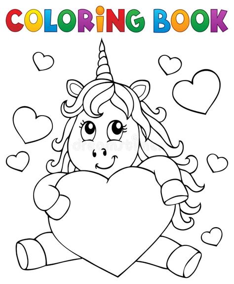 coloring book valentine unicorn theme  stock vector illustration