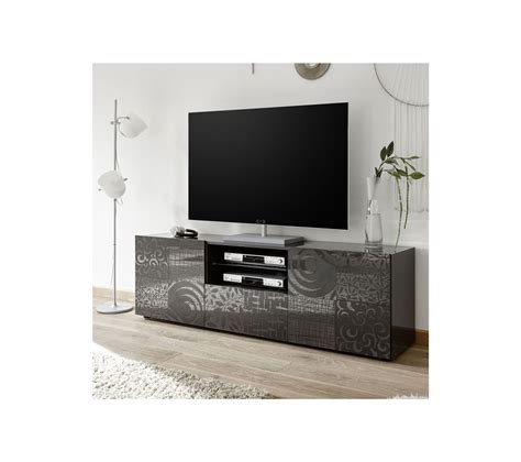 meuble tv  portes  tiroir laque gris brillant bari meuble tv