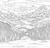 Ausmalbilder Coloriage Adulte Landschaft Malvorlagen Macomber Berge sketch template