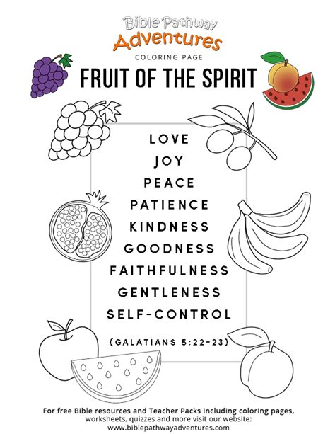 printable fruit   spirit coloring page  kids  bible