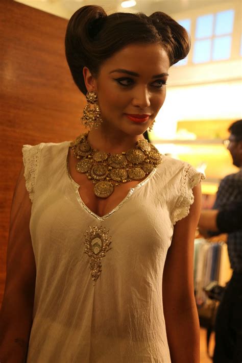high quality bollywood celebrity pictures amy jackson sexiest boobs show in low neck white