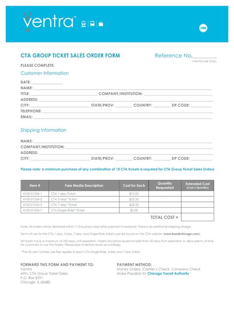ventra cta group ticket sales order form fill  sign printable template   legal forms