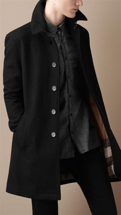 burberry brit midlength light weight wool blend trench coat  black