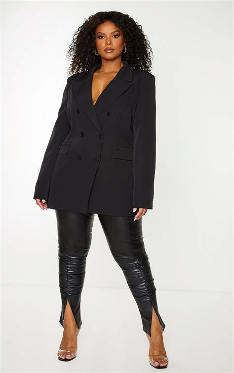 plus black double breasted blazer plus size prettylittlething