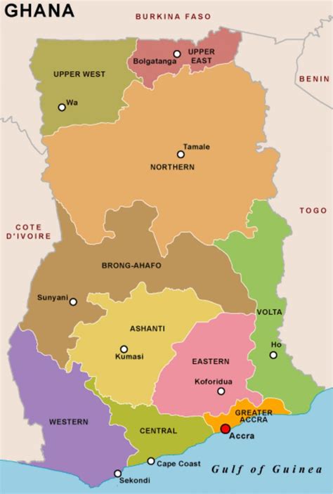 ghana regions map ghana map  regions western africa africa