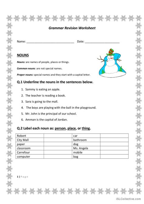 grammar revision sheet english esl worksheets