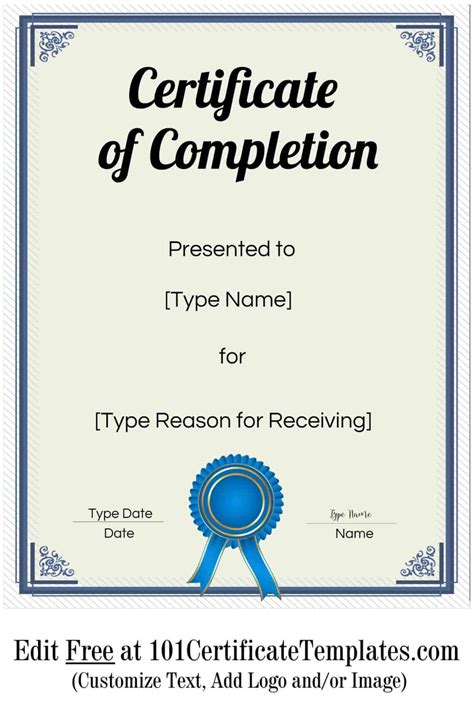 certificate  completion template  printable doctemplates