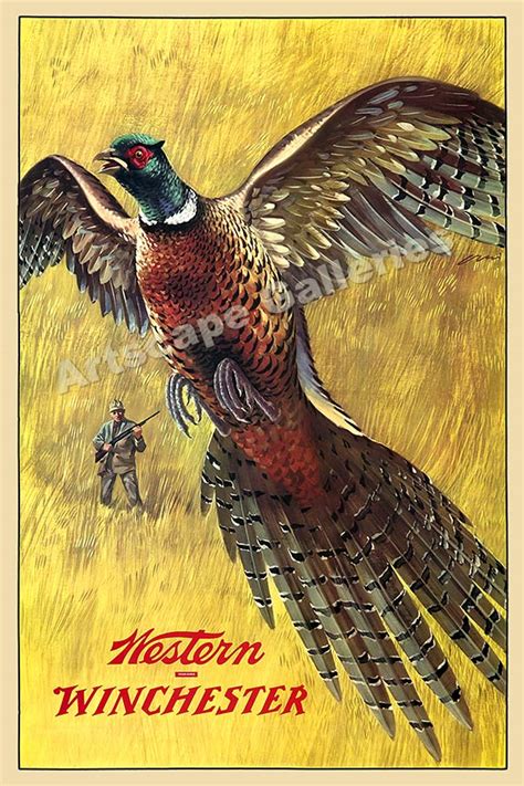 1950s Western Winchester Pheasant Hunting Poster 16x24