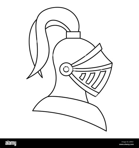medieval knight helmet icon  outline style   white background