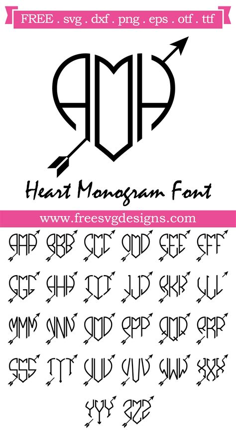 svg files svg png dxf eps heart monogram font