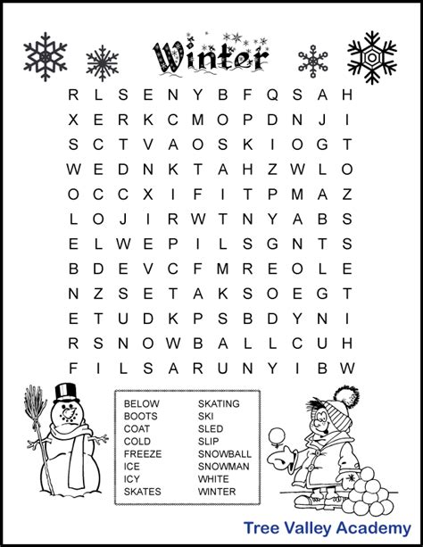 word search worksheets  grade   learning printable winter word