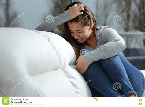 Sad Girl Crying Alone At Home Stock Image Image Of