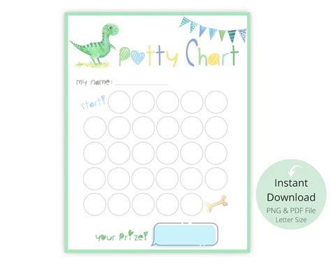 kids potty training chart dinosaur printable instant etsy