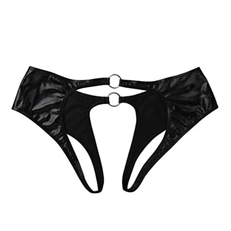 Buy Iiniim Womens Wet Look Leather Crotchless Open Butt Panties G