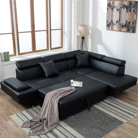 contemporary sectional modern sofa bed black  functional armrest   walmartcom