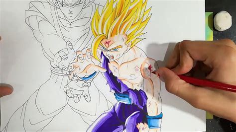 dibujando a gohan ssj2 y goku ssj haciendo el kamehameha padre e hijo dbz youtube