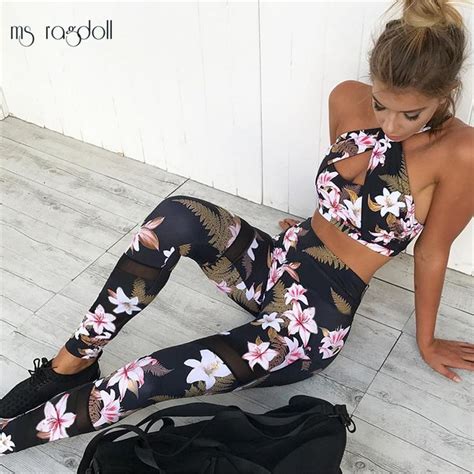 floral mesh yoga set tops for leggings workout clothes cheap sports
