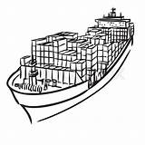 Cargo Nave Containers Bordo Carico Carga Contenitori Frachtschiff Conteneurs Navire Skizze Vetor Gezeichnet sketch template