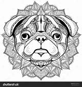 Pug Coloring Pages Adult Puppy Printable Zentangle Shutterstock Color Para Guardado Partir Book Stylized Drawn Cartoon Hand Getcolorings Colorir Christmas sketch template