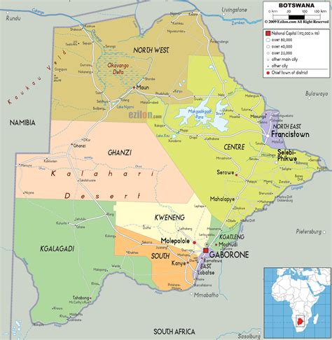 political map  botswana ezilon maps
