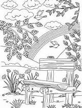 Coloring Landschap Krajobraz Banc Volwassenen Kleurplaten Kleurplaat Zomer Boyama Birdhouse Colorear Kolorowanka Sellfy Coloriages Gospodarstwa Ausmalen Adulte Adultes Sayfası Zen sketch template