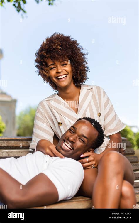 Outdoor Protrait Of Black African American Couple Embracing Each Other