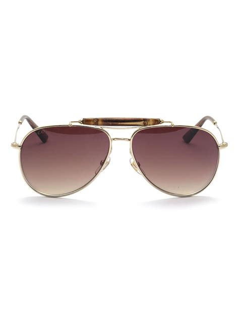 lyst gucci bamboo aviator style sunglasses in brown for men