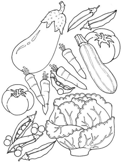 assorted  fruits  vegetables coloring page kids play color