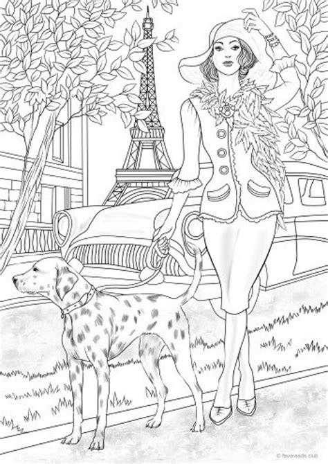 lady   dog printable adult coloring page  favoreads etsy