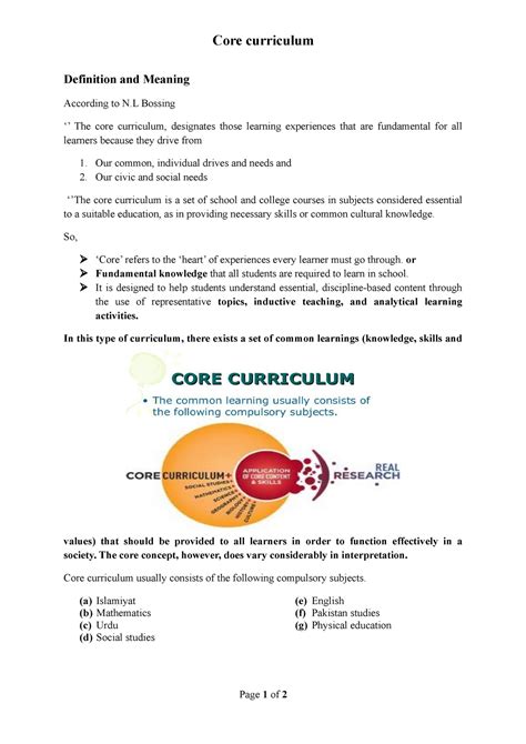 core curriculum lecture notes  core curriculum definition