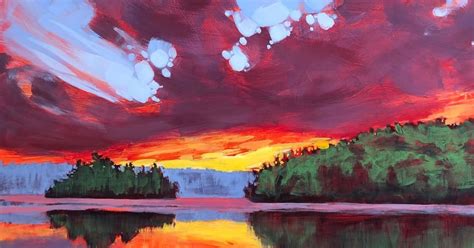 artist fills  landscape paintings  expressive colorful skies