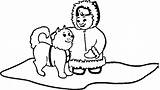 Coloring Eskimo Girl Dog Husky Little Pages Printable sketch template