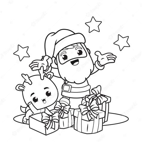 premium vector coloring book christmas day  santa claus  cute deer