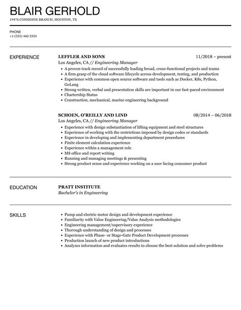 engineering manager resume template word