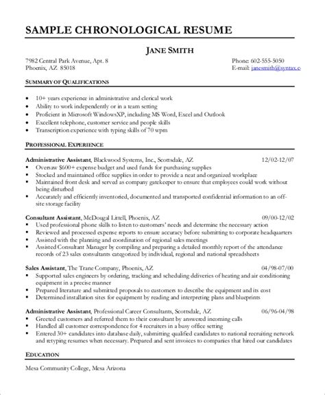 sample chronological resume templates  ms word
