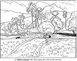 Coloring Gauguin Tahiti Landscape 600px 53kb Studies sketch template