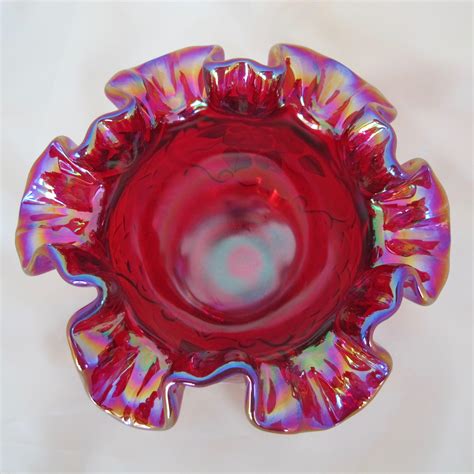 Fenton Red Painted Flowers Iridescent Art Carnival Glass