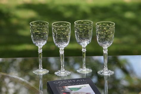 vintage etched crystal wine glasses set   fostoria christiana