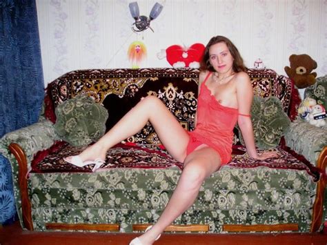 russian wife with small tits posing topless in red panties on sofa russian sexy girls