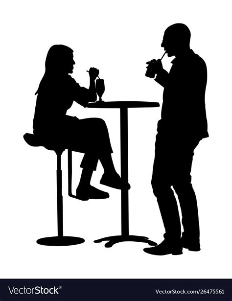 couple sitting and talking in bar silhouette vector image