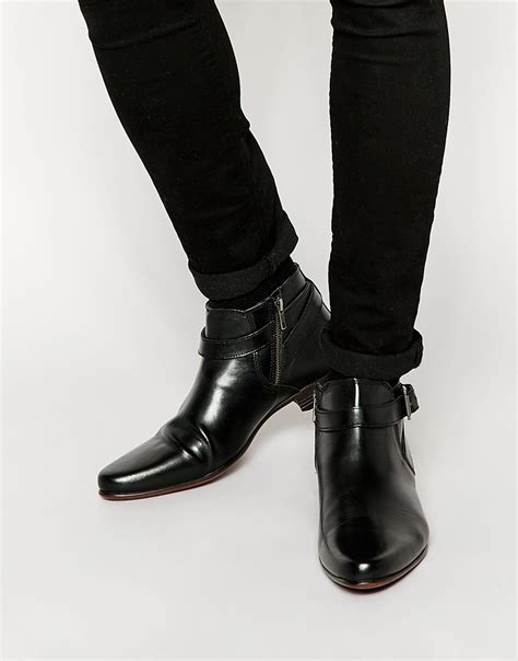 asos chelsea boots  black leather  buckle strap  black  men lyst