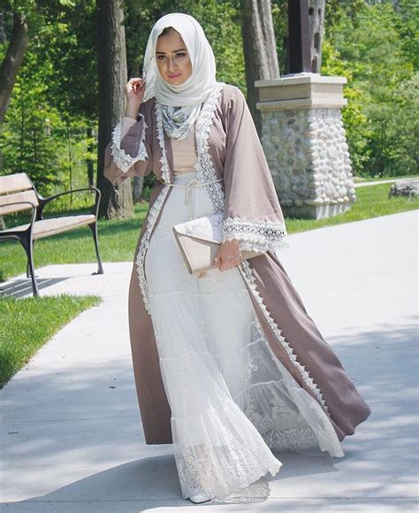 nude abaya with white lace instagram in 2019 mode abaya mode hijab hijab style