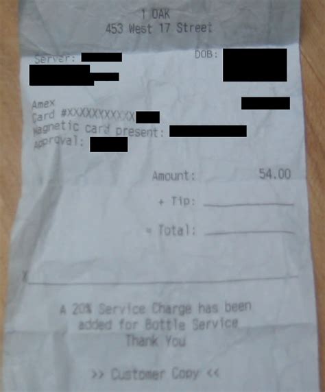 shady  oak bar receipt