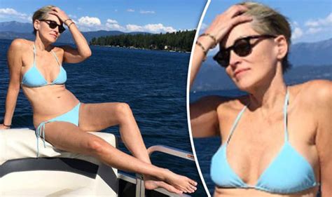 sharon stone 59 dares to bare as she oozes sex appeal in eye popping blue bikini celebrity